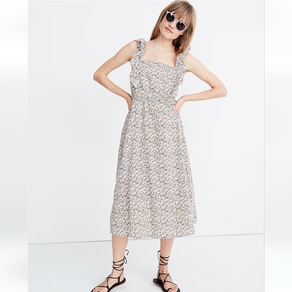 Madewell Ruffle-Strap Square-Neck Midi Dress in Fieldwalk Floral